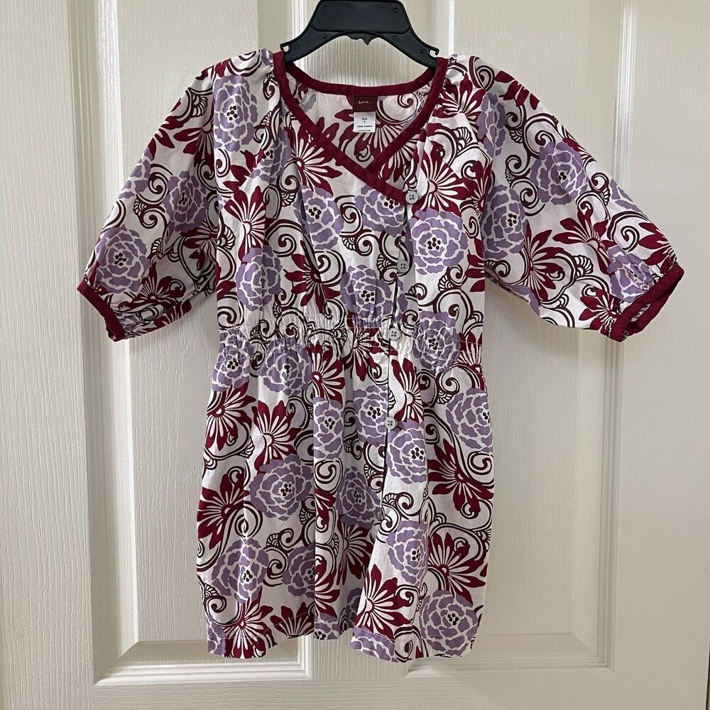 Tea Collection Neck Wrap Tie Button Front Floral Dress Cotton Girls Size 3